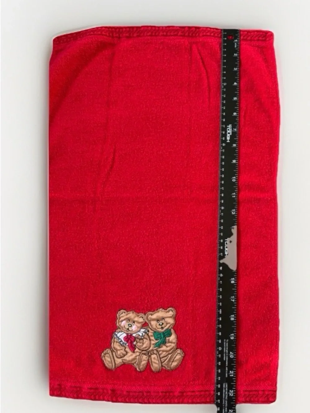 Vintage Christmas Red Towel Set Embroidered Tree Teddy Bear Hand Bath 2 Pc Lot